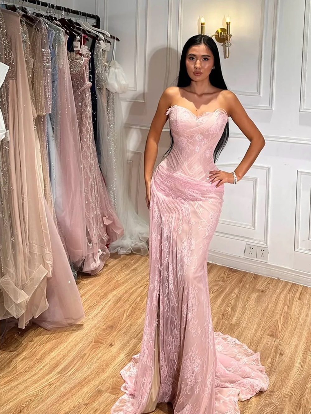 Serene Hill Blush Pink Lace Corset Gown - Picture 4 of 11